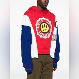 BARROW OVERSIZED LOGO PRINT PANELLED HOODIE SIZE M